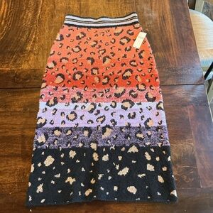 Anthropologie Leopard Stripe Knit Midi Skirt Size M NWT